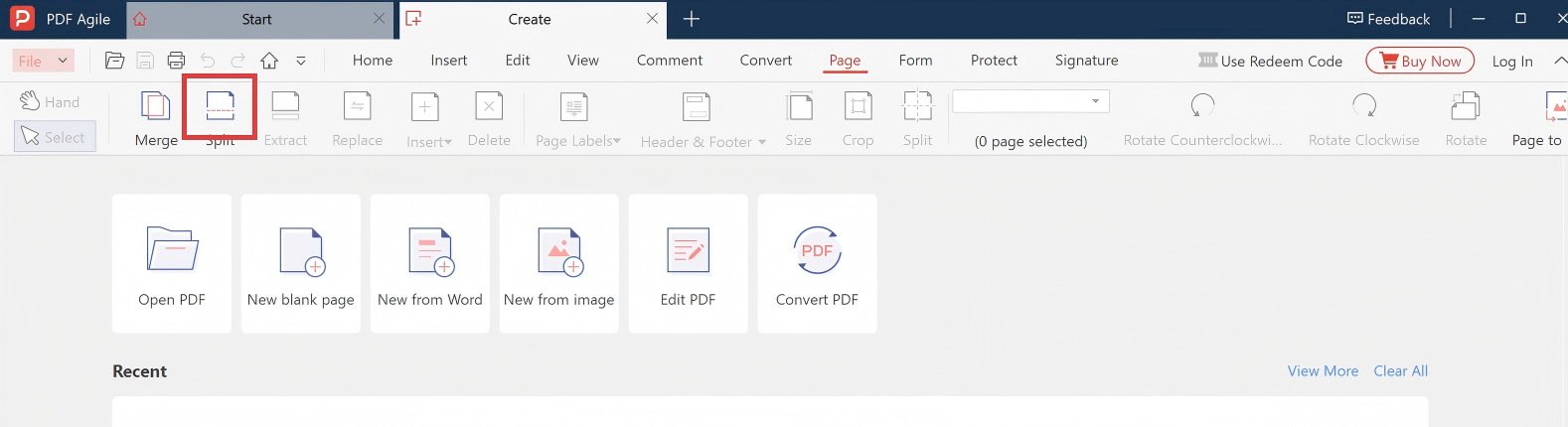 Step 2: Go to Page and select Split PDF